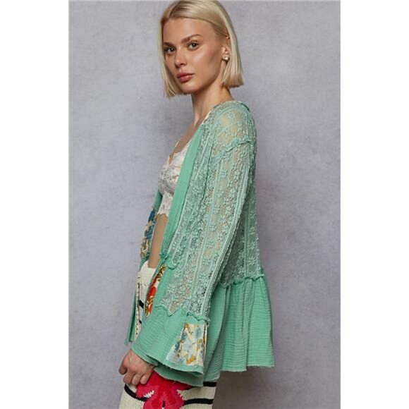 POL Lace Ruffled Hem Open Front Cardigan - Picture 3 of 10